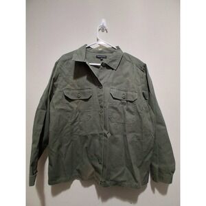 Kendall Kylie Utility Shirt Jacket Green Cotton Size L Button Front Long‎ Sleeve